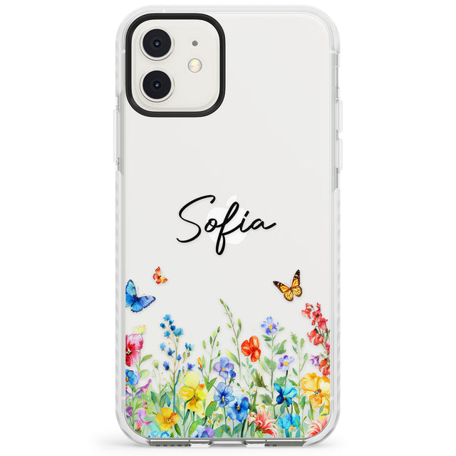 Personalised Buterflies & Wildflowers Impact Phone Case for iPhone 11, iphone 12