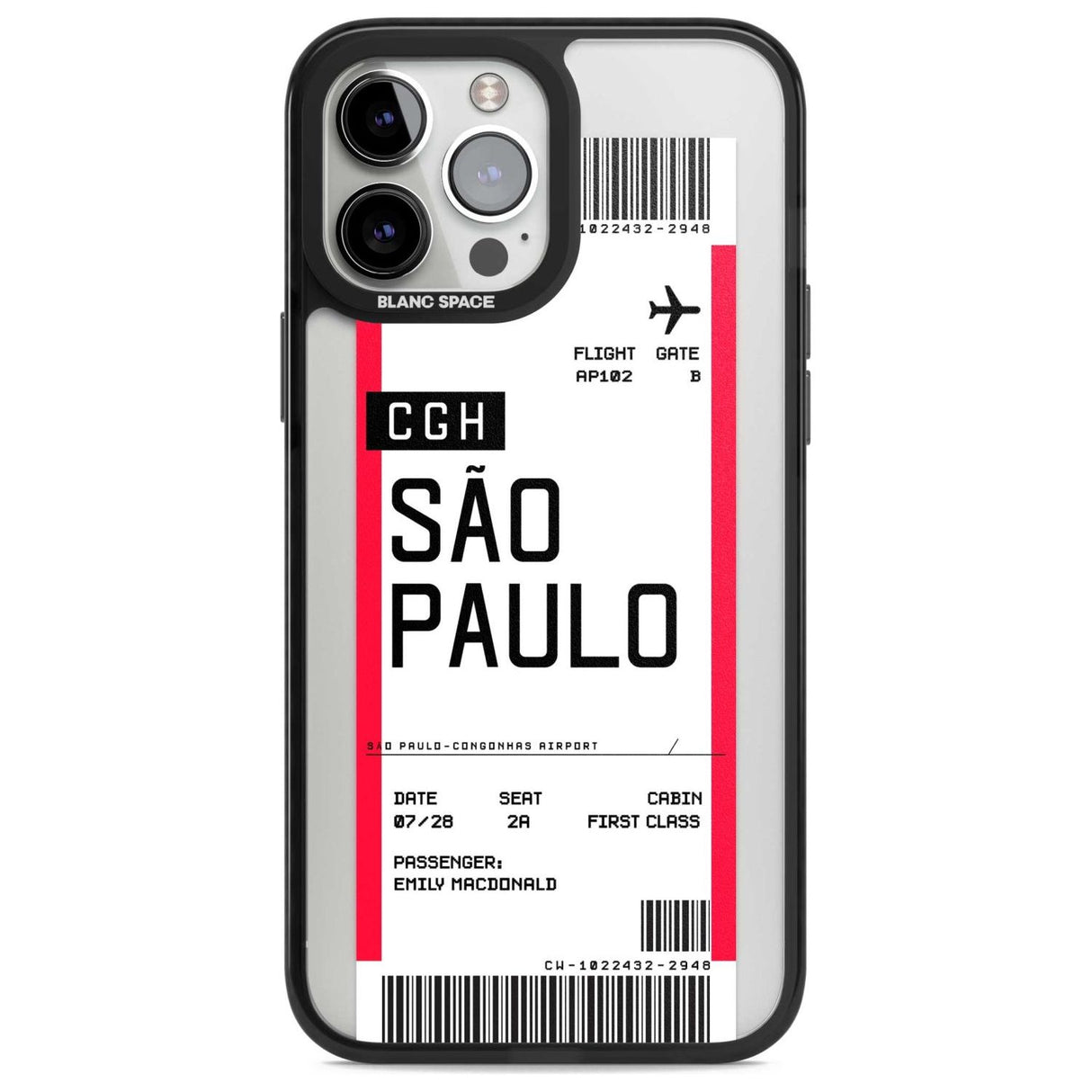 Personalised São Paulo Boarding Pass Custom Phone Case iPhone 13 Pro Max / Magsafe Black Impact Case Blanc Space