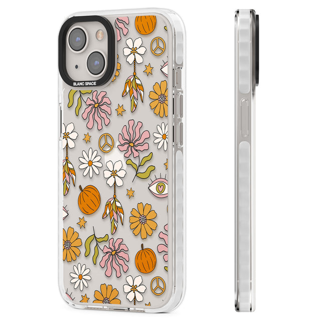 Retro Boho Fall Floral Clear Impact Phone Case for iPhone 13, iPhone 14, iPhone 15