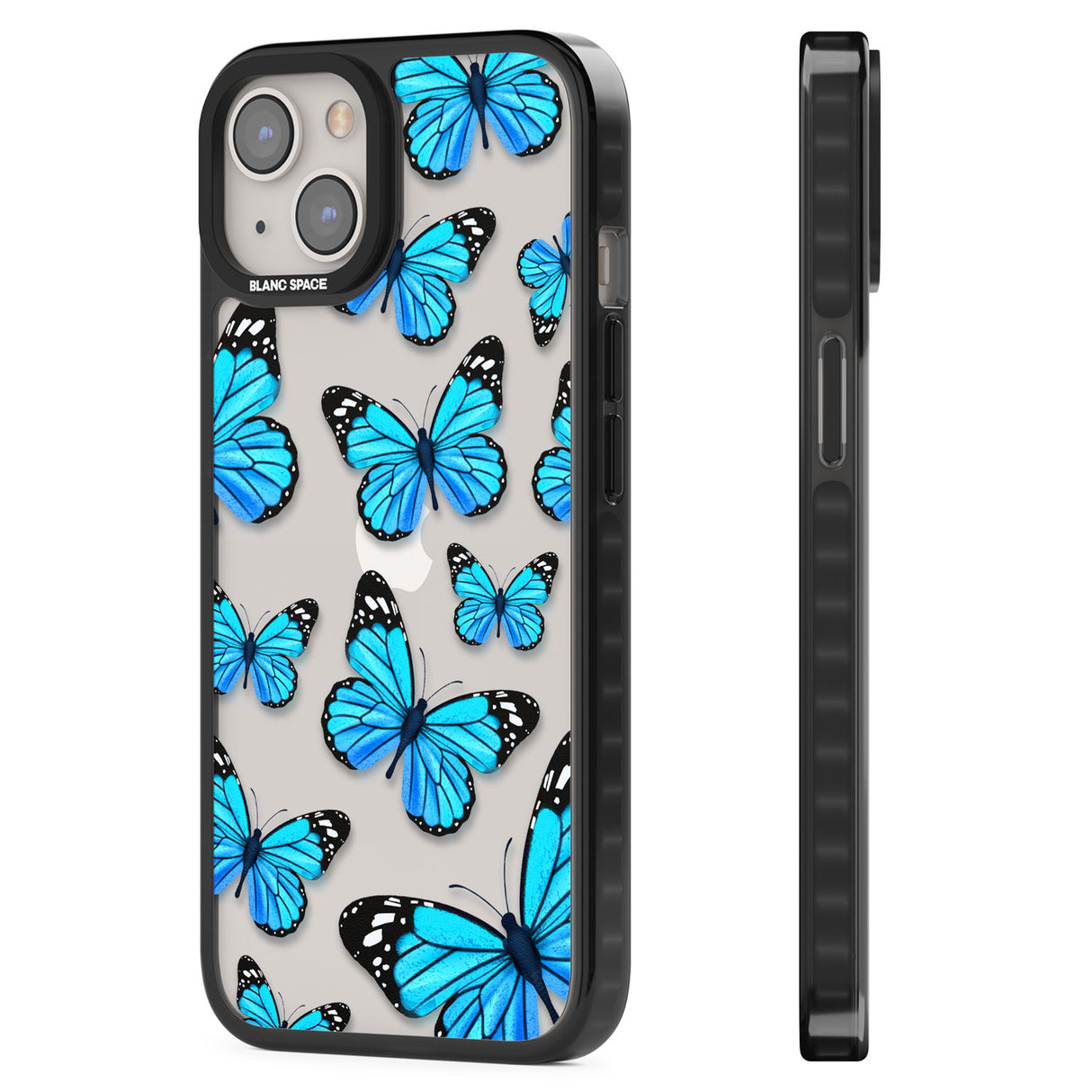 Blue Butterflies Black Impact Phone Case for iPhone 13, iPhone 14, iPhone 15