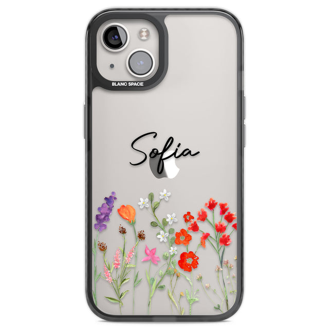 Personalised Spring Wildflowers Black Impact Phone Case for iPhone 13, iPhone 14, iPhone 15