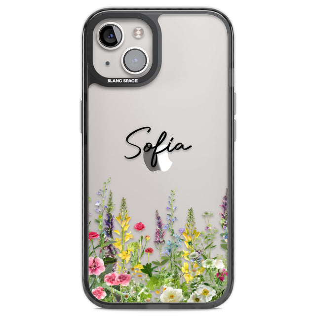 Personalised Garden Wildfowers Black Impact Phone Case for iPhone 13, iPhone 14, iPhone 15