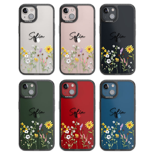 Personalised April Wildfowers Black Impact Phone Case for iPhone 13, iPhone 14, iPhone 15