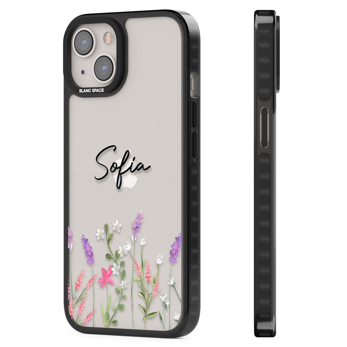 Personalised Lavender Wildflowers Black Impact Phone Case for iPhone 13, iPhone 14, iPhone 15