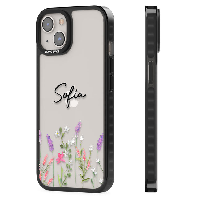 Personalised Lavender Wildflowers Black Impact Phone Case for iPhone 13, iPhone 14, iPhone 15