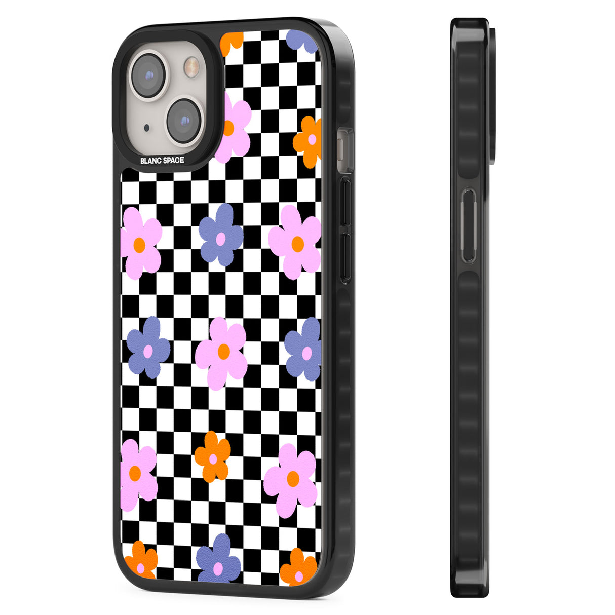 Checkered Blossom Black Impact Phone Case for iPhone 13, iPhone 14, iPhone 15