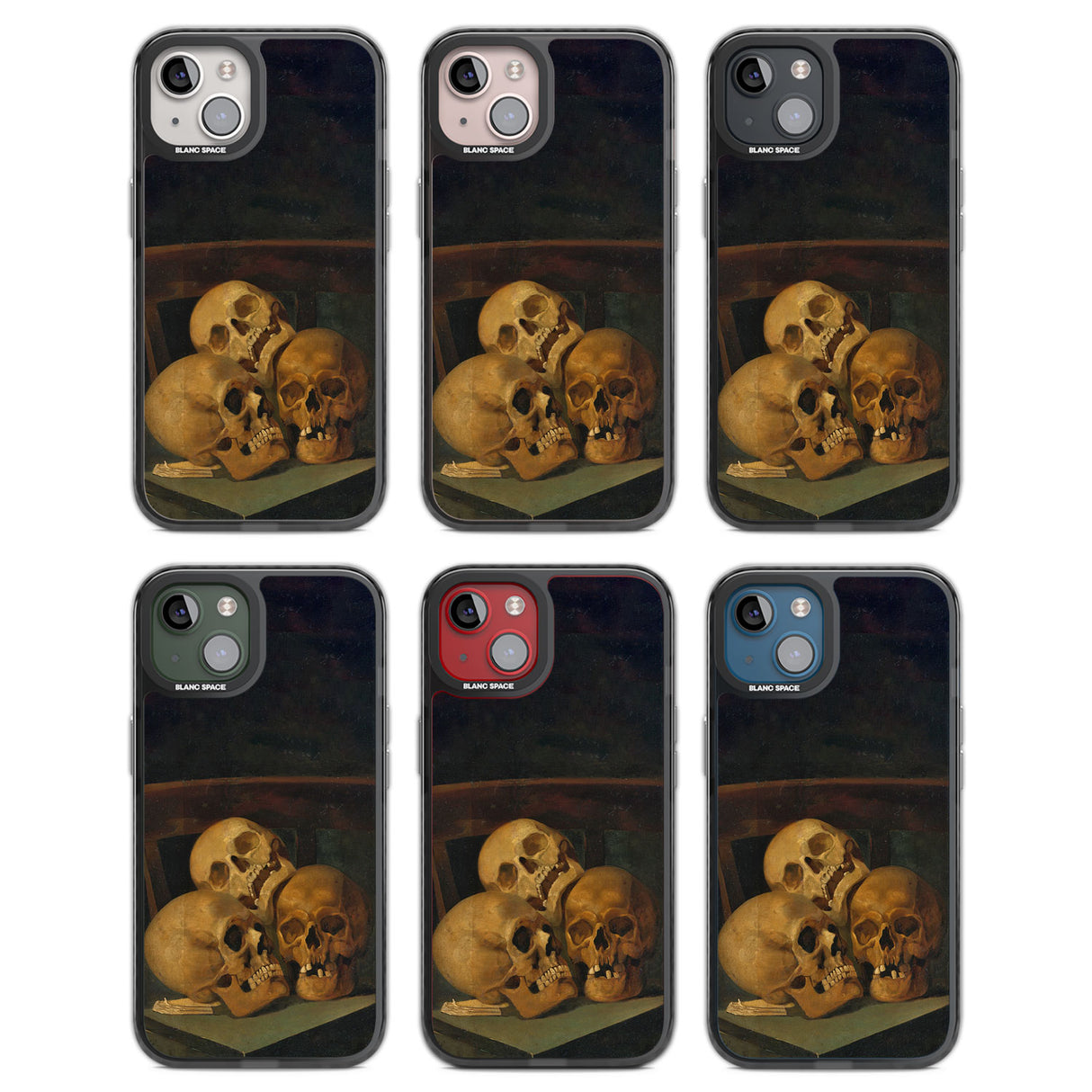 Still Life of Three Skulls Black Impact Phone Case for iPhone 13, iPhone 14, iPhone 15