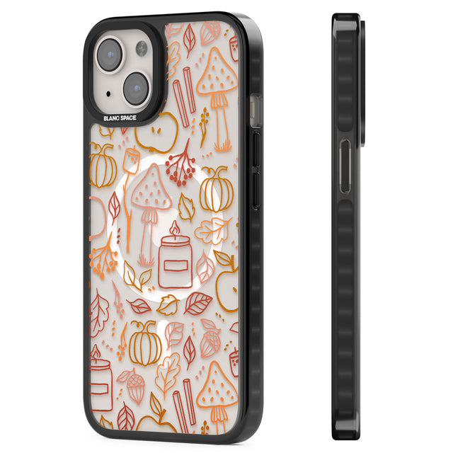 Autumn Line Pattern Magsafe Black Impact Phone Case for iPhone 13, iPhone 14, iPhone 15