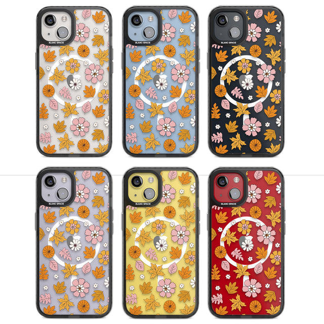 Autumn Leaves and Flowers Magsafe Black Impact Phone Case for iPhone 13, iPhone 14, iPhone 15