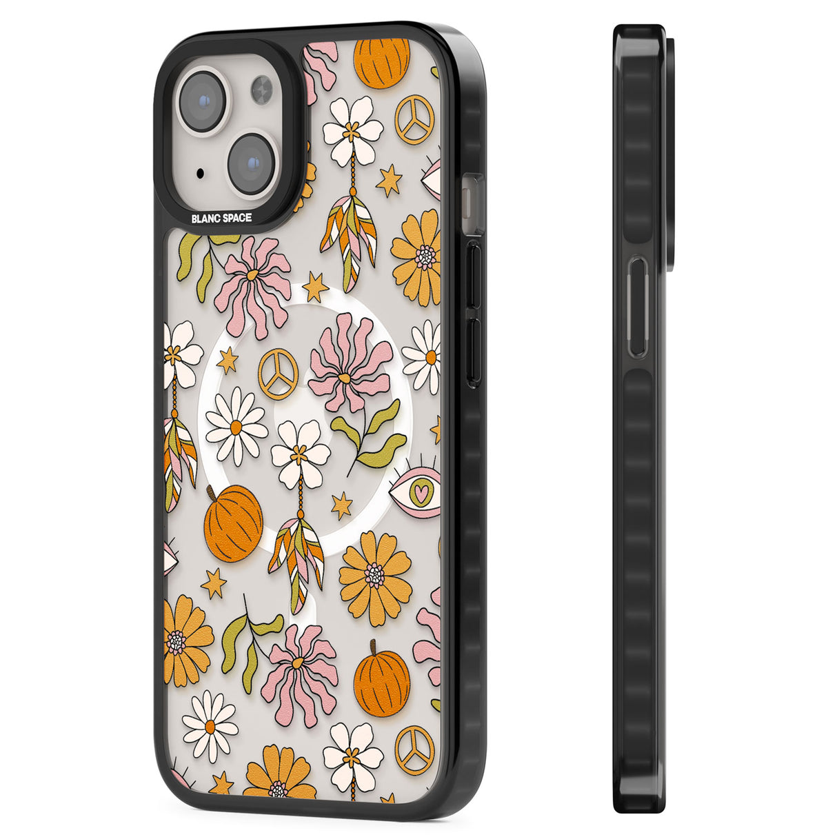 Retro Boho Fall Floral Magsafe Black Impact Phone Case for iPhone 13, iPhone 14, iPhone 15