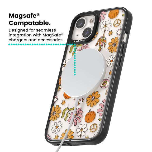 Retro Boho Fall Floral Magsafe Black Impact Phone Case for iPhone 13, iPhone 14, iPhone 15