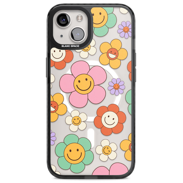 Happy Blossoms Magsafe Black Impact Phone Case for iPhone 13, iPhone 14, iPhone 15