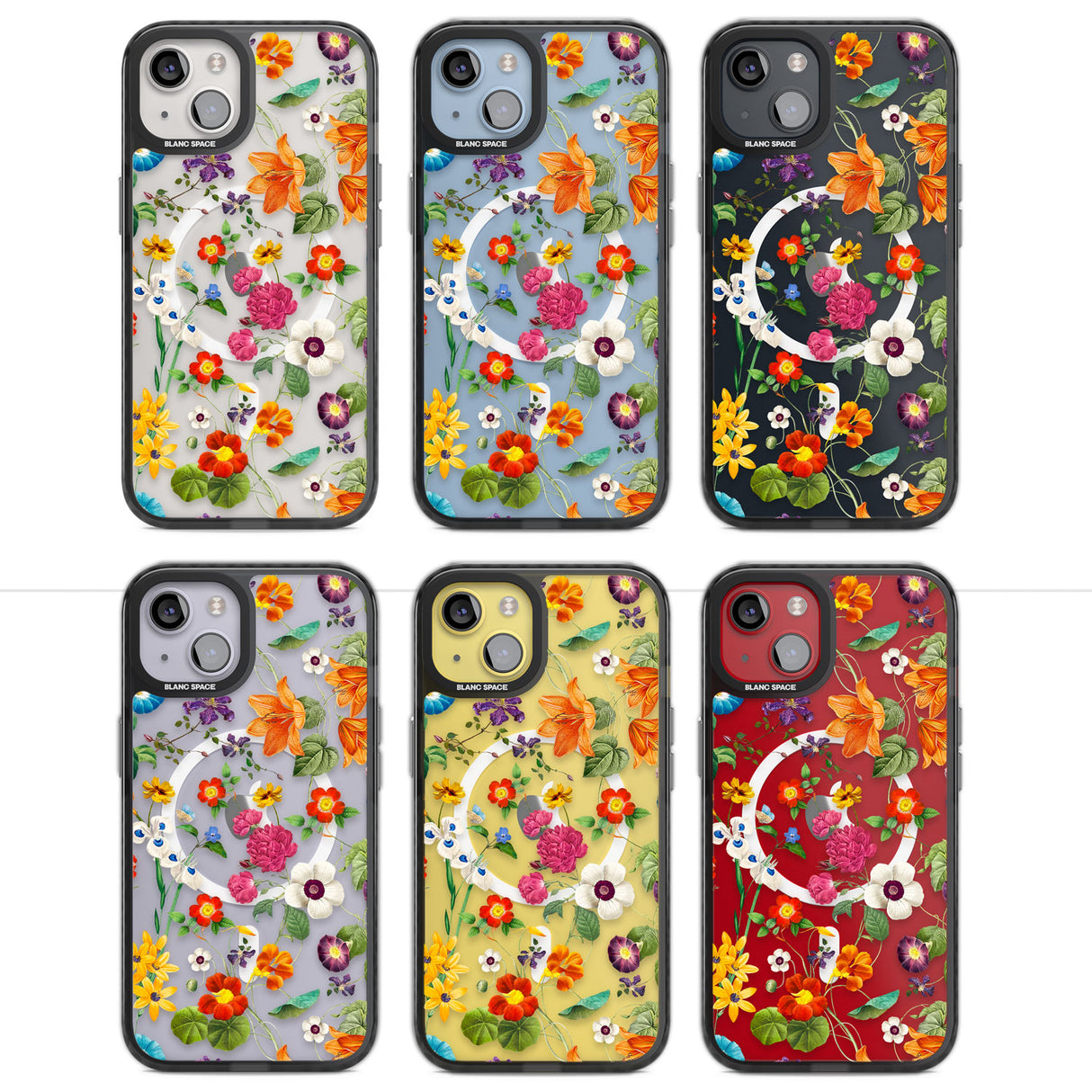Whimsical Wildflowers Magsafe Black Impact Phone Case for iPhone 13, iPhone 14, iPhone 15