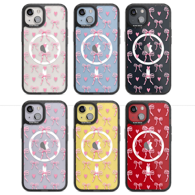 Pink Bows & Hearts Magsafe Black Impact Phone Case for iPhone 13, iPhone 14, iPhone 15