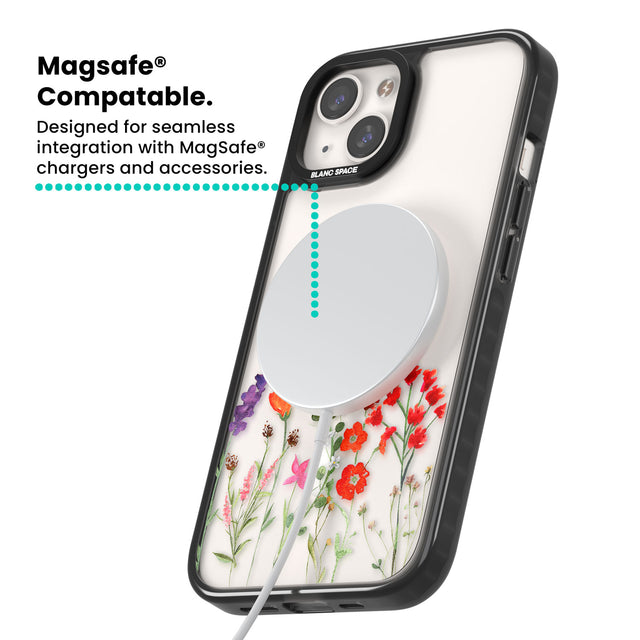 Personalised Spring Wildflowers Magsafe Black Impact Phone Case for iPhone 13, iPhone 14, iPhone 15