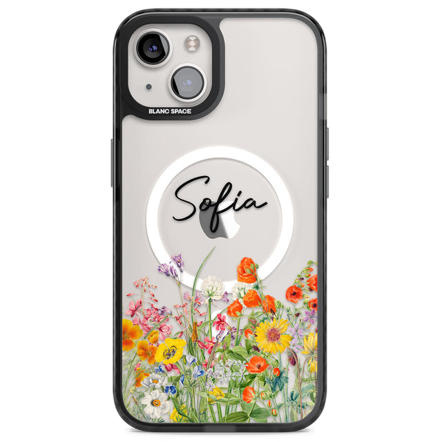 Personalised Summer Wildflowers Magsafe Black Impact Phone Case for iPhone 13, iPhone 14, iPhone 15