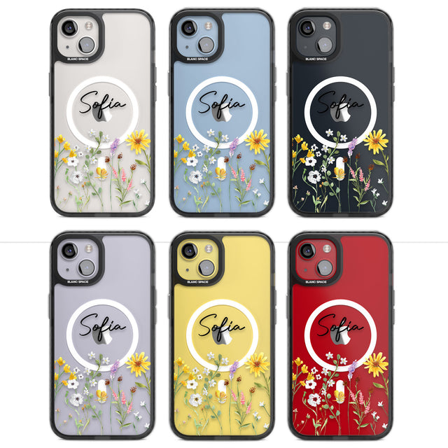 Personalised April Wildfowers Magsafe Black Impact Phone Case for iPhone 13, iPhone 14, iPhone 15