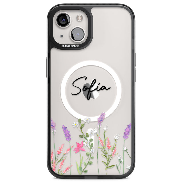 Personalised Lavender Wildflowers Magsafe Black Impact Phone Case for iPhone 13, iPhone 14, iPhone 15