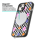 Checkered Blossom Magsafe Black Impact Phone Case for iPhone 13, iPhone 14, iPhone 15