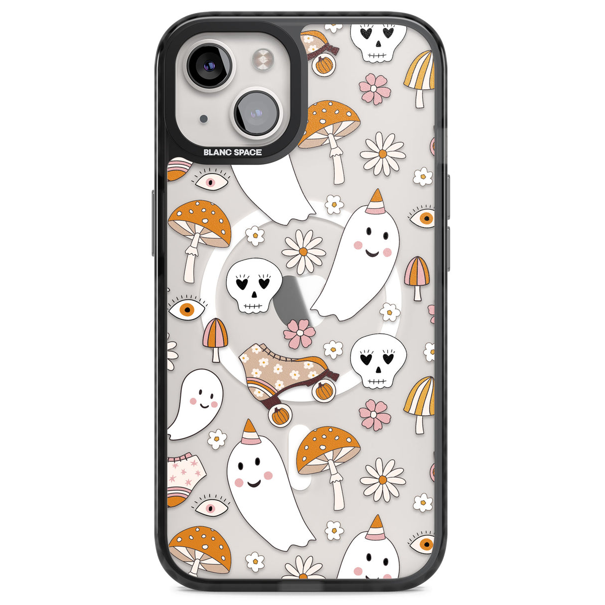 Cute Ghost and Skulls Pattern Magsafe Black Impact Phone Case for iPhone 13, iPhone 14, iPhone 15