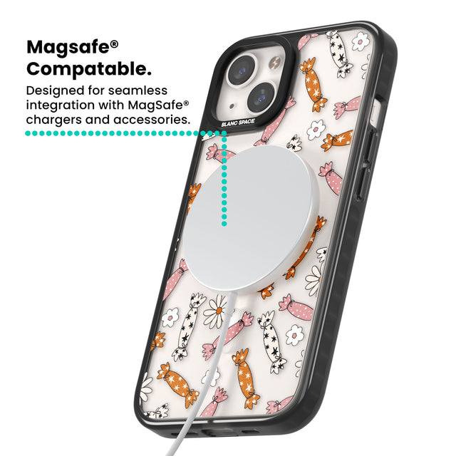 Floral Candy Magsafe Black Impact Phone Case for iPhone 13, iPhone 14, iPhone 15