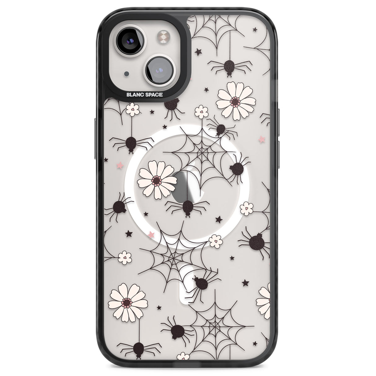 Spiders and Flowers Pattern Magsafe Black Impact Phone Case for iPhone 13, iPhone 14, iPhone 15