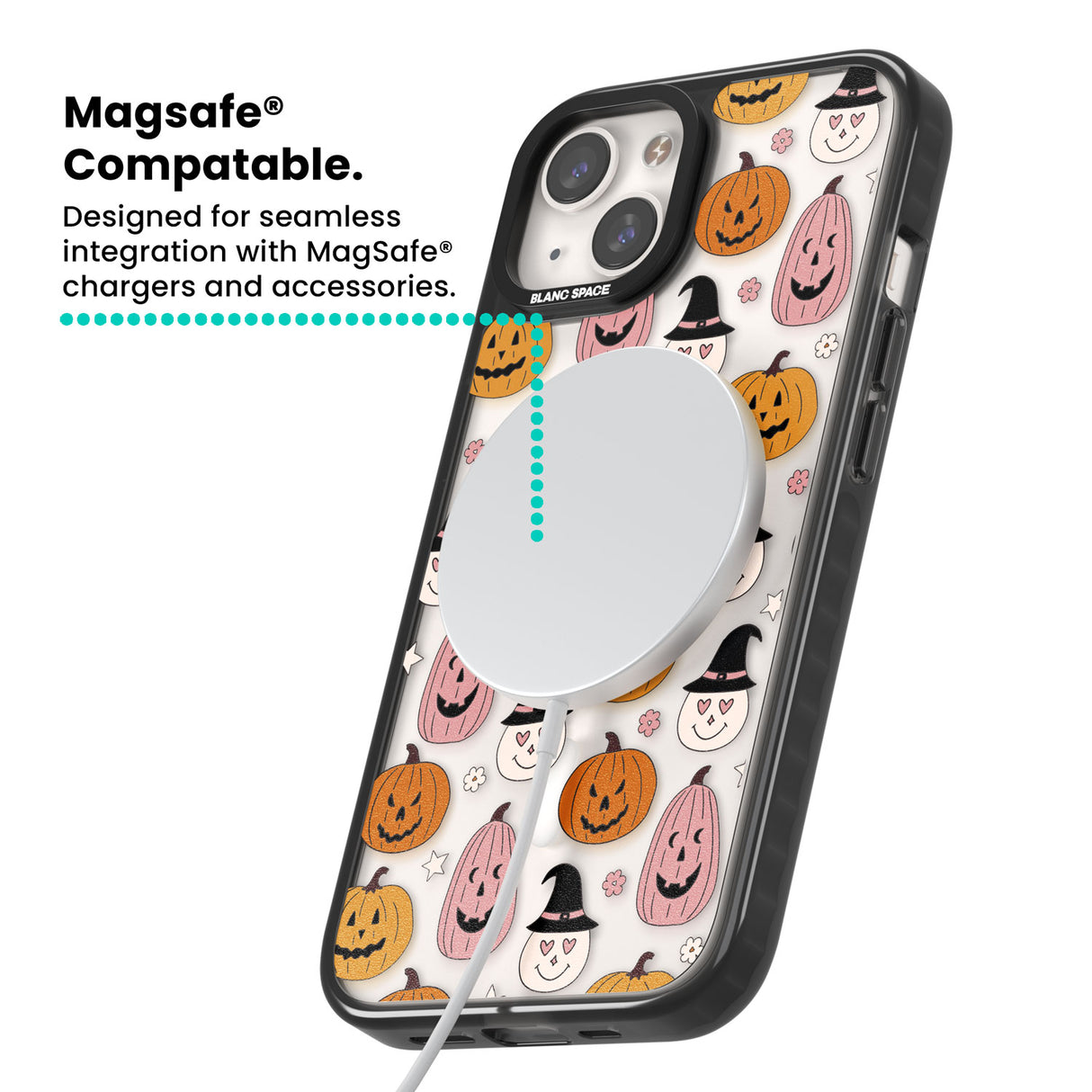 Witches and Pumpkins Pattern Magsafe Black Impact Phone Case for iPhone 13, iPhone 14, iPhone 15