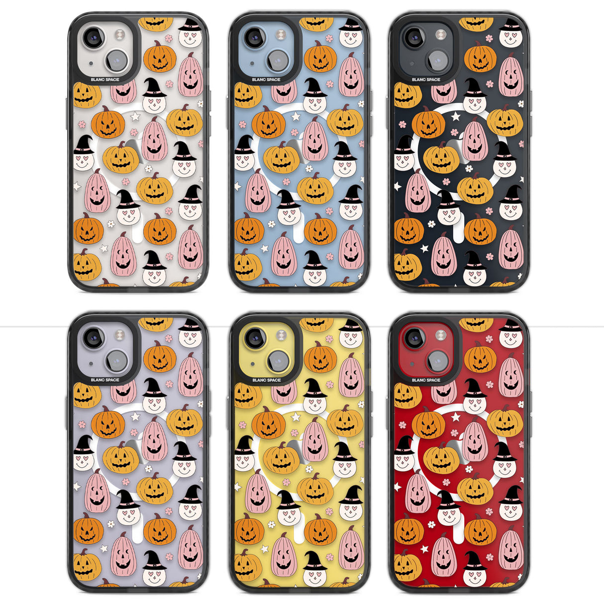 Witches and Pumpkins Pattern Magsafe Black Impact Phone Case for iPhone 13, iPhone 14, iPhone 15