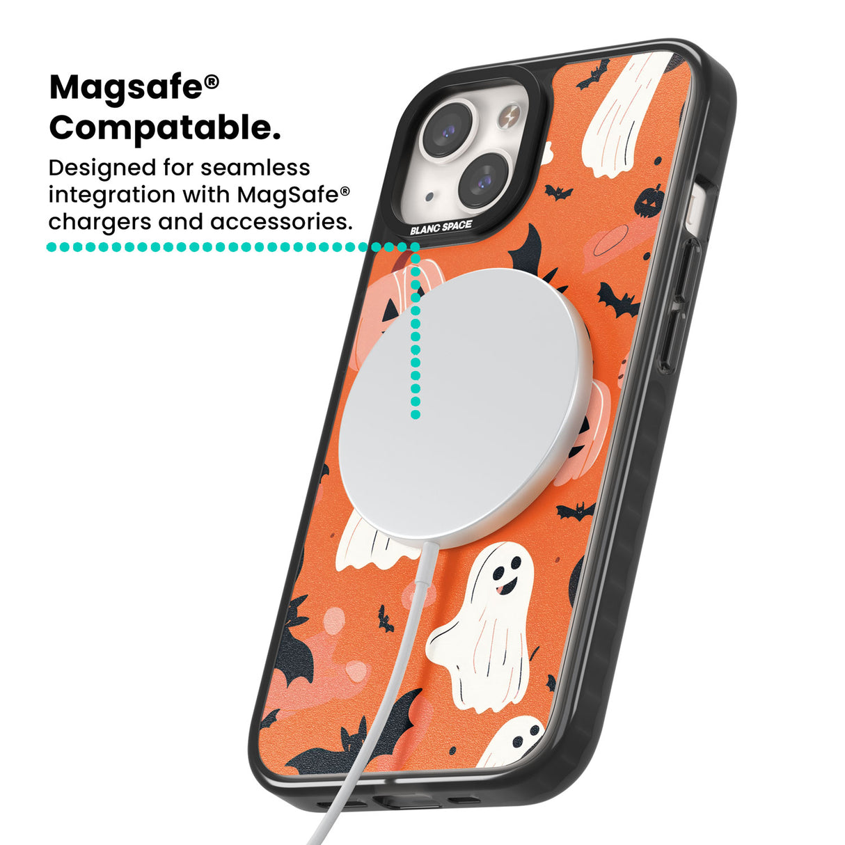 Orange Halloween Pattern Magsafe Black Impact Phone Case for iPhone 13, iPhone 14, iPhone 15