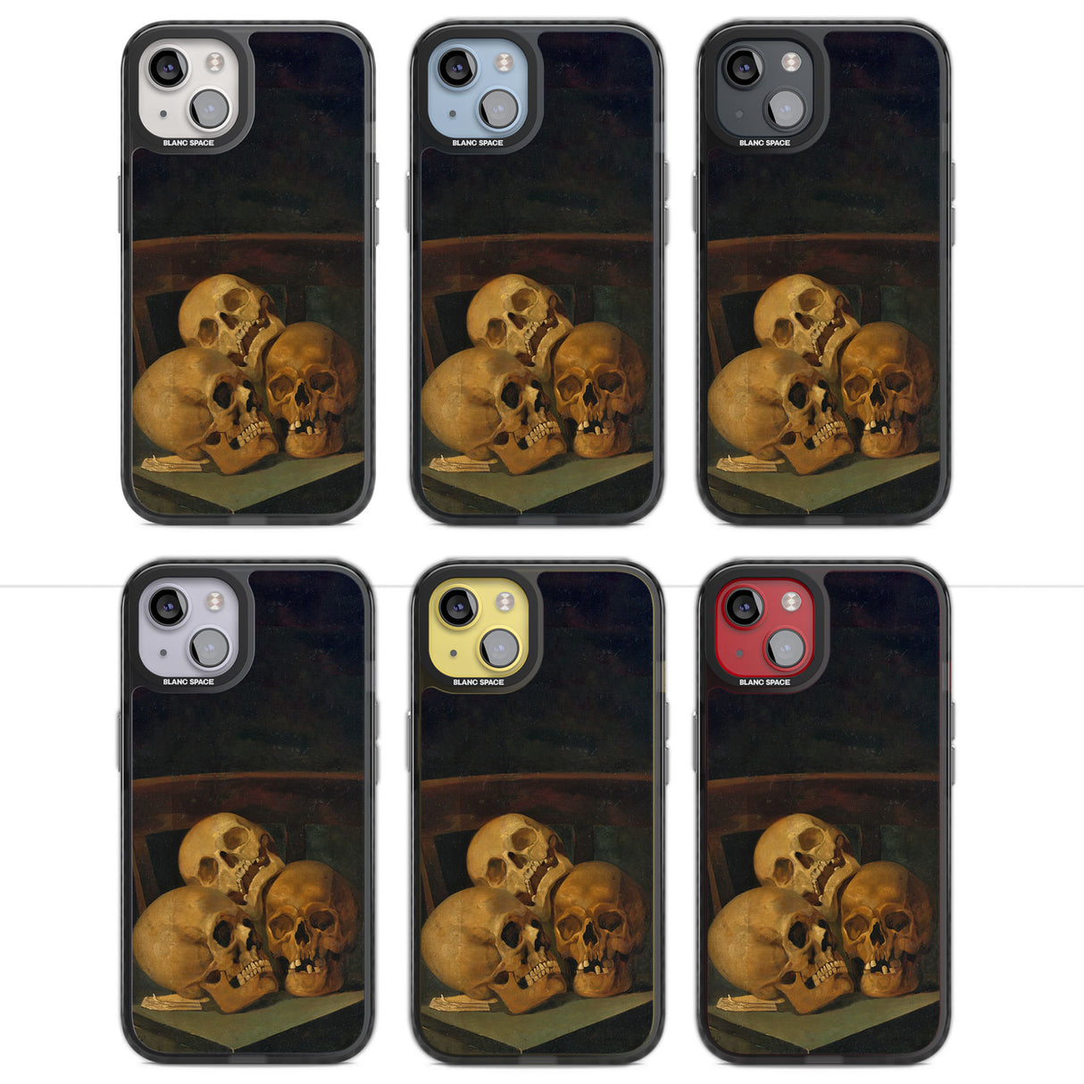 Still Life of Three Skulls Magsafe Black Impact Phone Case for iPhone 13, iPhone 14, iPhone 15