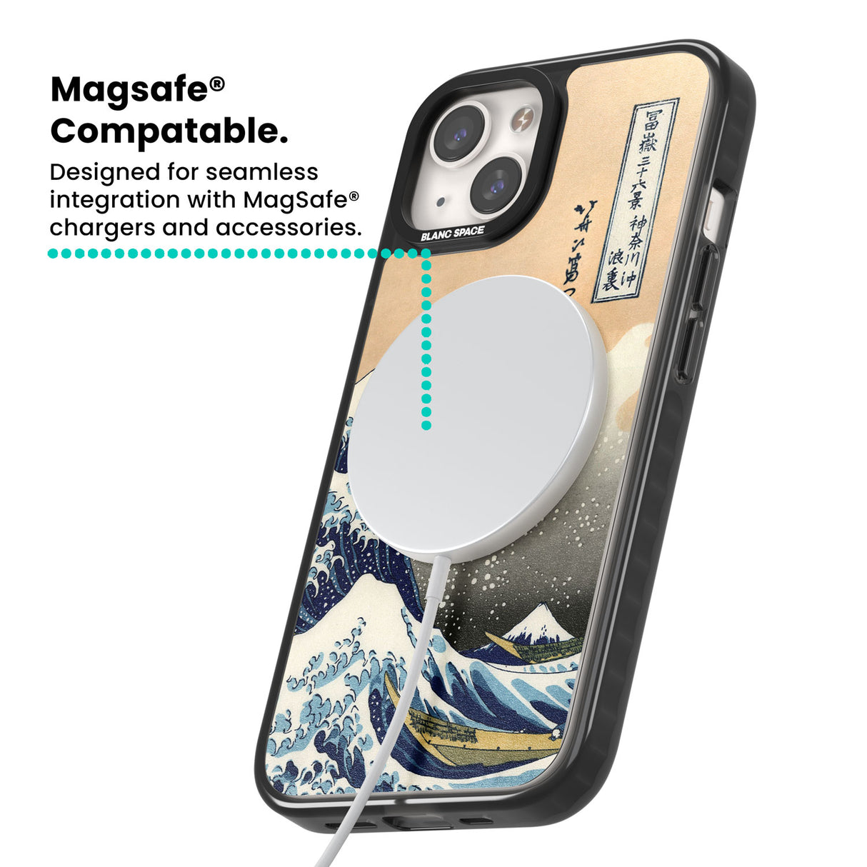 Great Wave Magsafe Black Impact Phone Case for iPhone 13, iPhone 14, iPhone 15