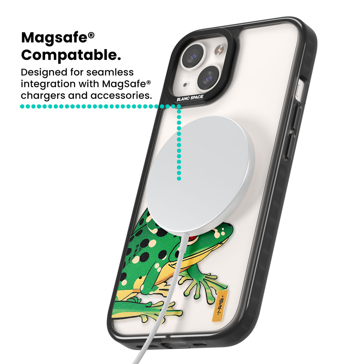 Matsumoto Hoji Frog Green Magsafe Black Impact Phone Case for iPhone 13, iPhone 14, iPhone 15