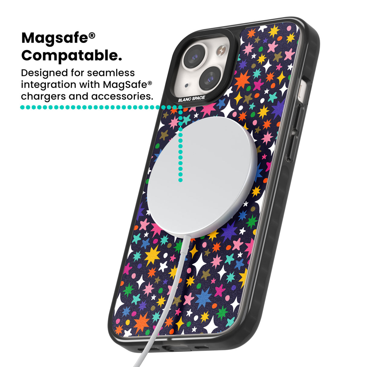 Rainbow Starburst (Purple) Magsafe Black Impact Phone Case for iPhone 13, iPhone 14, iPhone 15