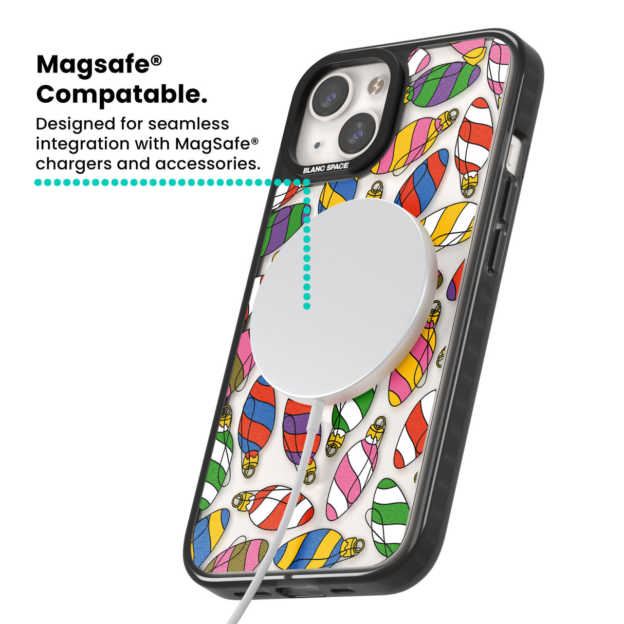 Colourful Holiday Ornaments Magsafe Black Impact Phone Case for iPhone 13, iPhone 14, iPhone 15