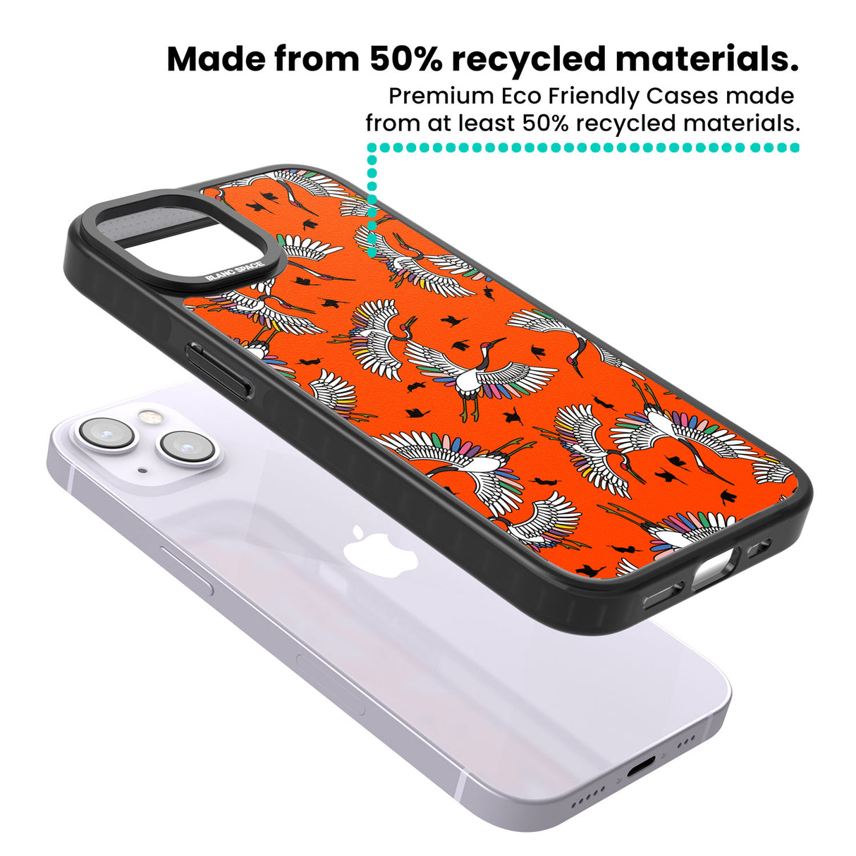 Colourful Crane Pattern (Orange) Magsafe Black Impact Phone Case for iPhone 13, iPhone 14, iPhone 15