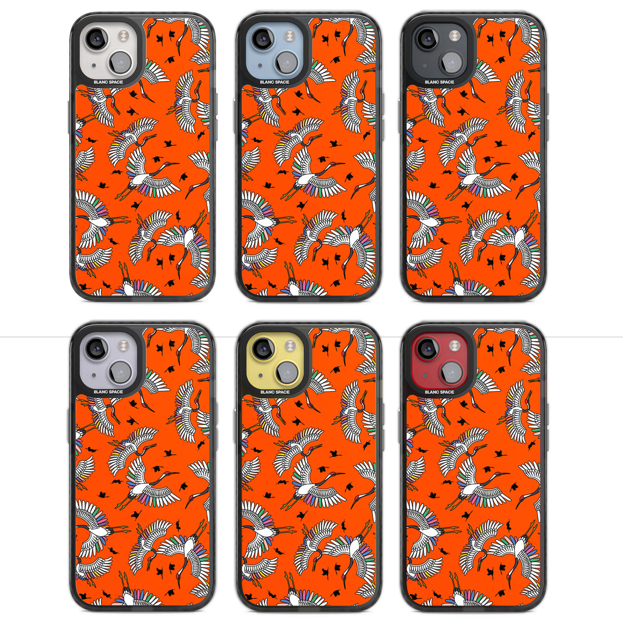 Colourful Crane Pattern (Orange) Magsafe Black Impact Phone Case for iPhone 13, iPhone 14, iPhone 15