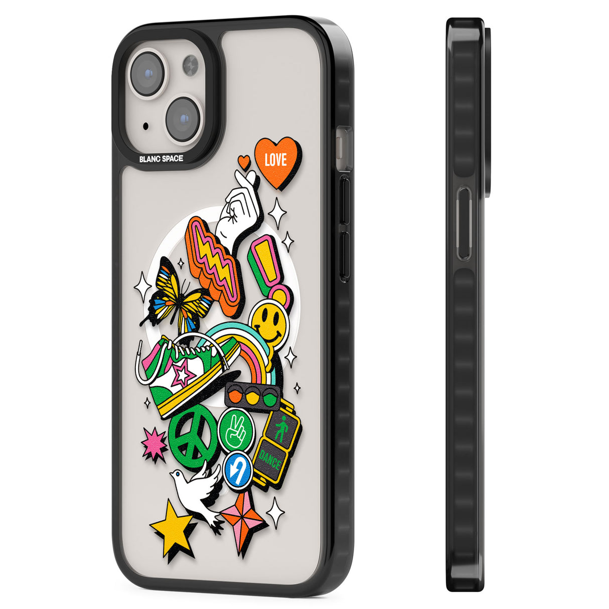 Nostalgic Sticker Collage Magsafe Black Impact Phone Case for iPhone 13, iPhone 14, iPhone 15