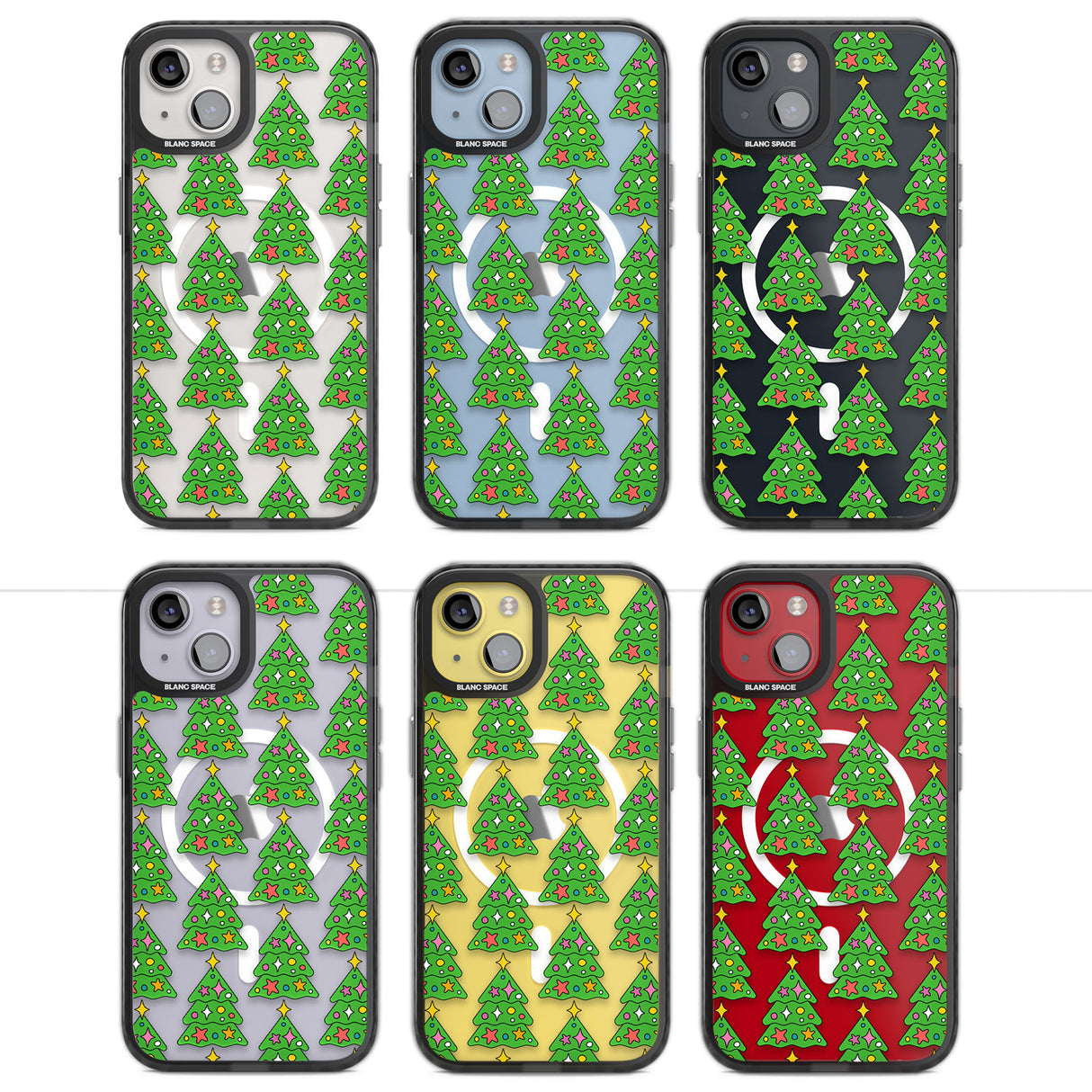 Christmas Tree Pattern (Clear) Magsafe Black Impact Phone Case for iPhone 13, iPhone 14, iPhone 15