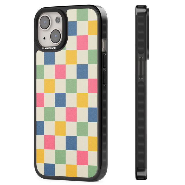 Pastel Multicolor Checkered Magsafe Black Impact Phone Case for iPhone 13, iPhone 14, iPhone 15