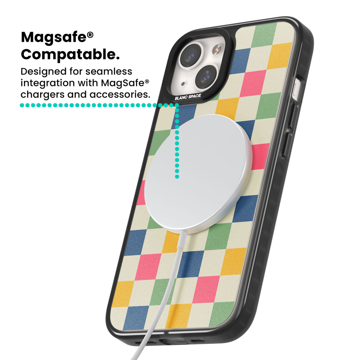 Pastel Multicolor Checkered Magsafe Black Impact Phone Case for iPhone 13, iPhone 14, iPhone 15