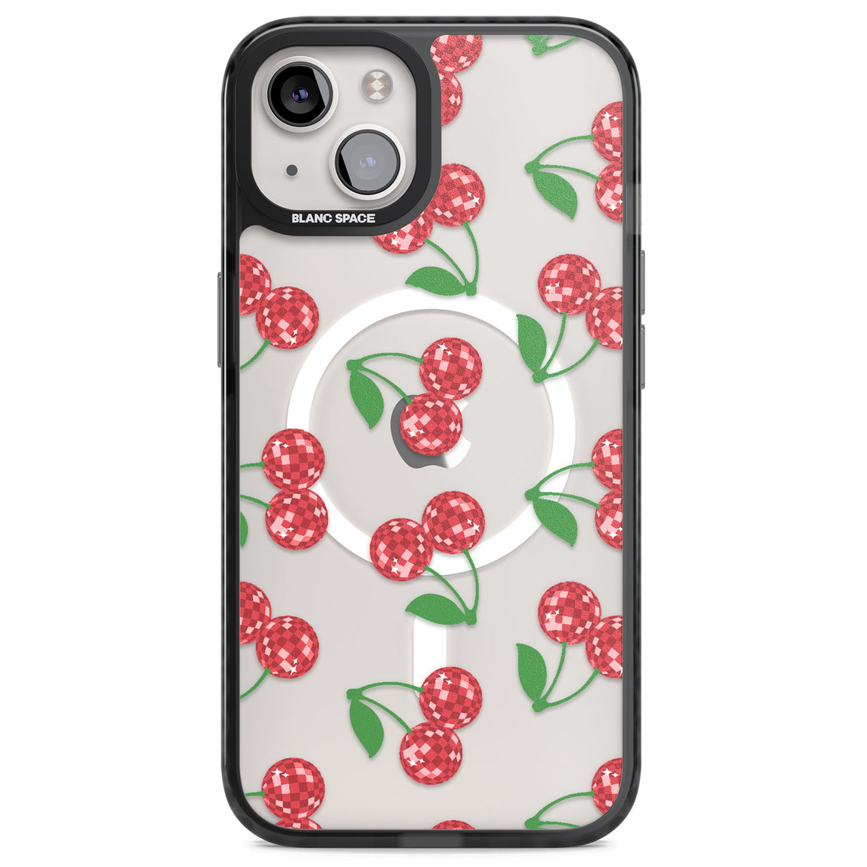 Disco Cherry Pattern Magsafe Black Impact Phone Case for iPhone 13, iPhone 14, iPhone 15