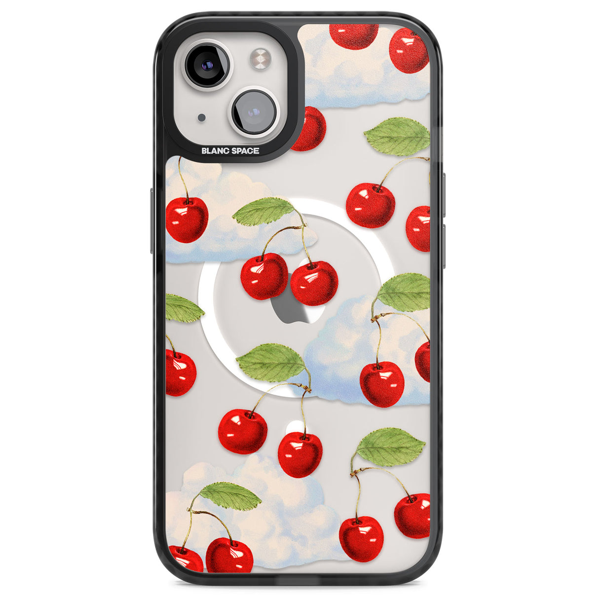 Vintage Cherries & Clouds Magsafe Black Impact Phone Case for iPhone 13, iPhone 14, iPhone 15