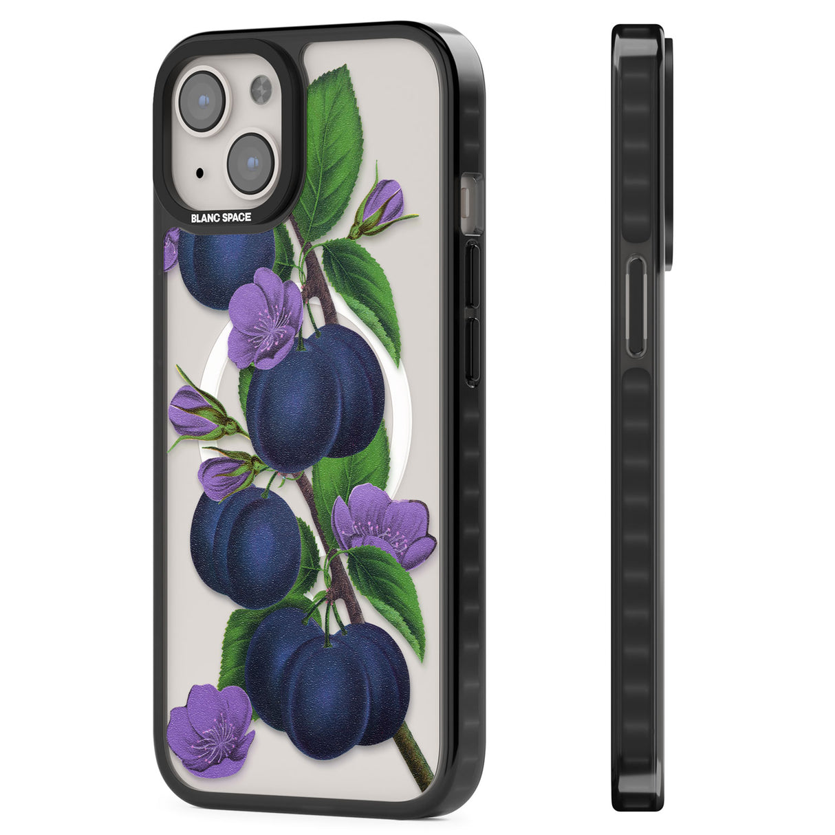 Vintage Painted Plums Magsafe Black Impact Phone Case for iPhone 13, iPhone 14, iPhone 15