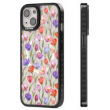 Red, Pink & Purple Flowers Magsafe Black Impact Phone Case for iPhone 13, iPhone 14, iPhone 15