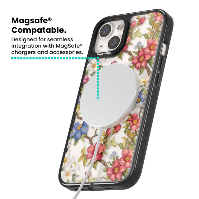 Vintage Vines & Flowers Magsafe Black Impact Phone Case for iPhone 13, iPhone 14, iPhone 15