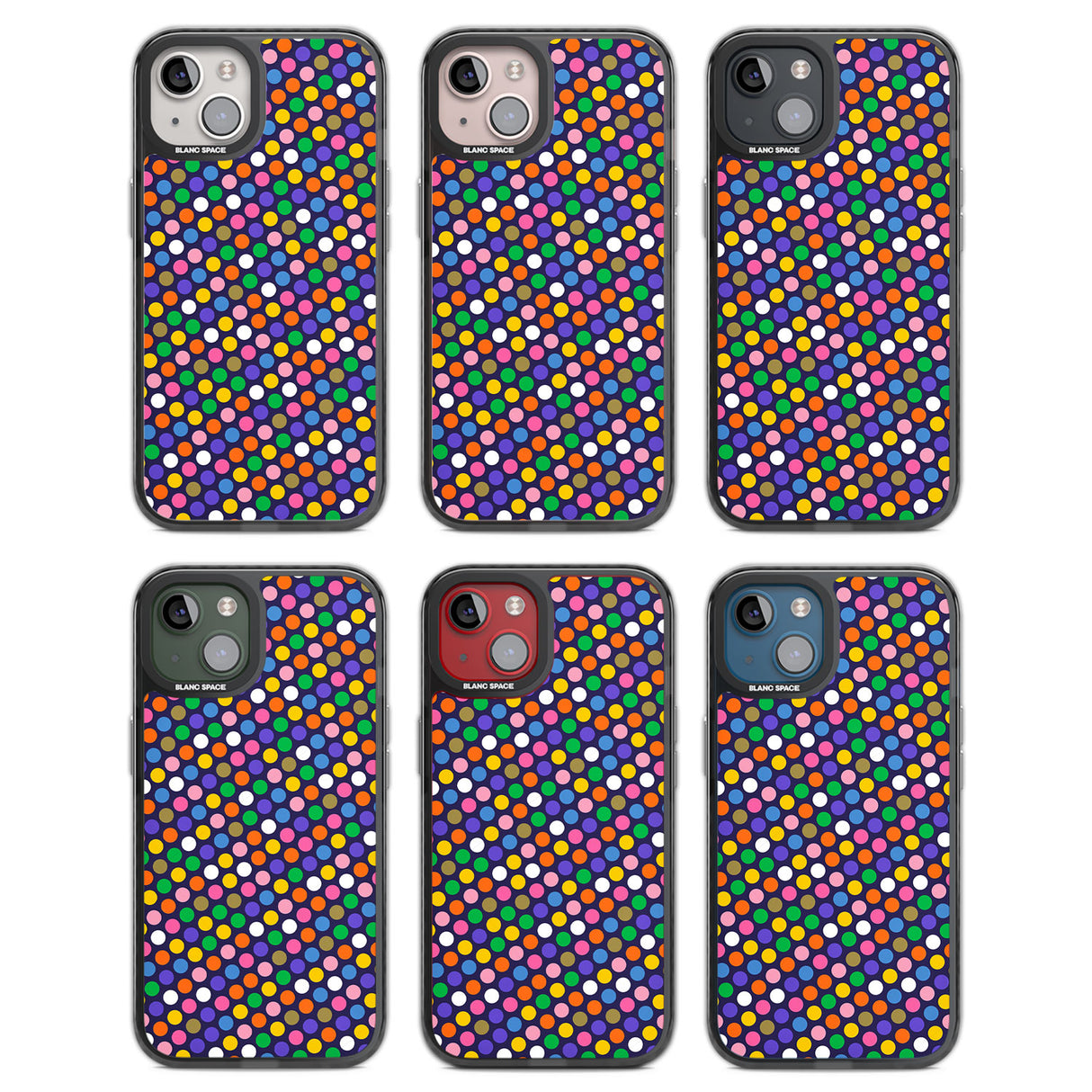 Multicolour Polka-dot Fiesta (Purple) Black Impact Phone Case for iPhone 13, iPhone 14, iPhone 15