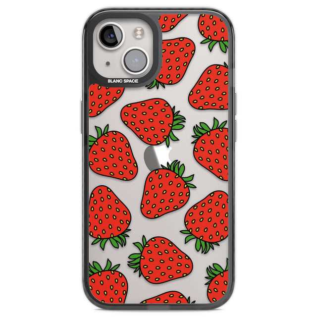 Strawberry Pattern Black Impact Phone Case for iPhone 13, iPhone 14, iPhone 15