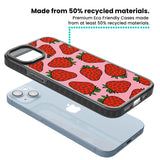 Strawberry Pattern (Pink) Black Impact Phone Case for iPhone 13, iPhone 14, iPhone 15