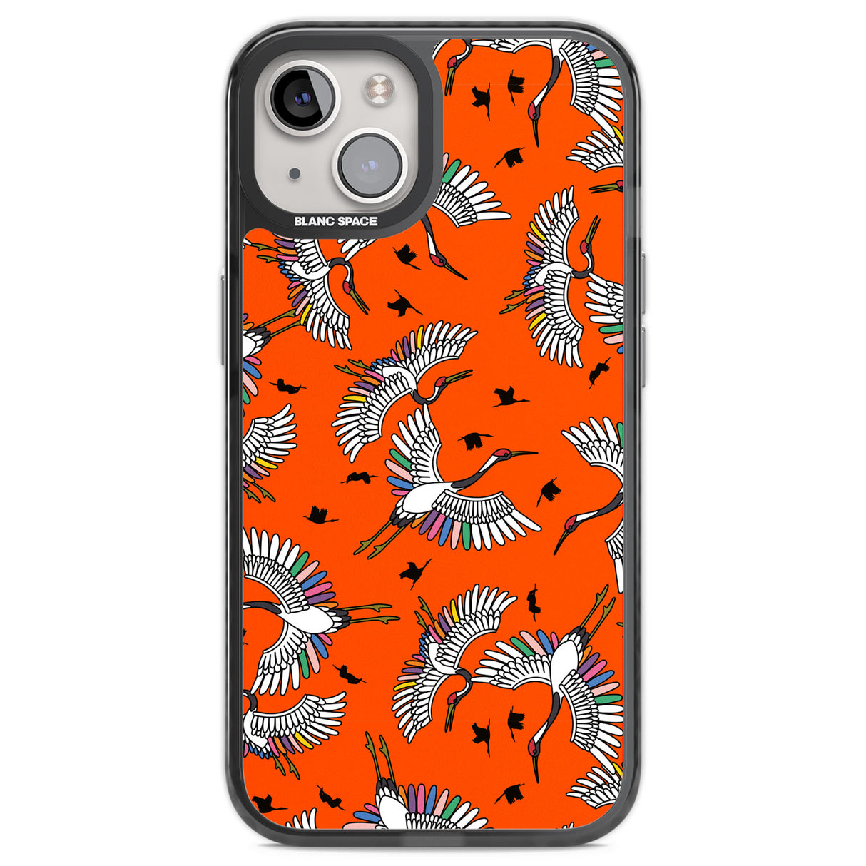 Colourful Crane Pattern (Orange) Black Impact Phone Case for iPhone 13, iPhone 14, iPhone 15