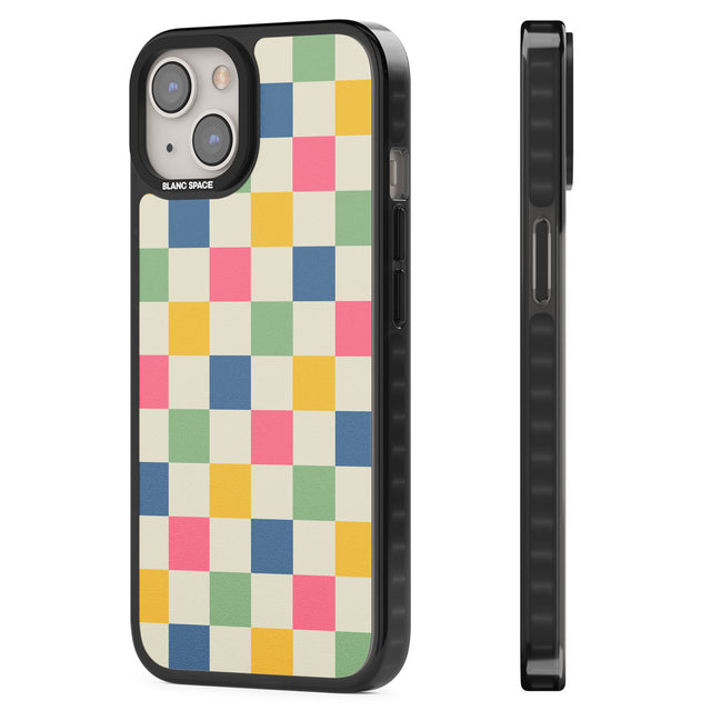 Pastel Multicolor Checkered Black Impact Phone Case for iPhone 13, iPhone 14, iPhone 15